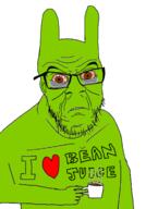 angry animal_ears arm bloodshot_eyes brown_eyes clothes coffee cup ear green_skin hand holding_mug holding_object hoops_and_yoyo i_love mug sad soyjak stubble tshirt variant:feraljak white_background wrinkles yellow_teeth yoyo // 1011x1448 // 302.8KB