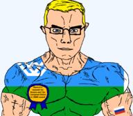 2008 arm autonomous_okrug award blue_eyes buff christianity closed_mouth clothes eastern_orthodox european_union eyes_like_the_o-o-cean flag flag:khanty-mansi_autonomous_okrug flag:russia glasses hair khanty-mansi_autonomous_okrug orthodox_cross russia soyjak subvariant:chudjak_front subvariant:muscular_chud text transparent transparent_background tshirt variant:chudjak vein yellow_hair // 1059x929 // 66.1KB