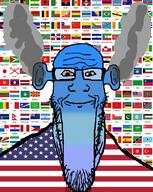 bloodshot_eyes blue_skin calm closed_mouth clothes countrywar ear flag:united_states fume looking_at_you meta:flag_overdose ogre_ears stretched_chin stubble subvariant:longplier united_states variant:markiplier_soyjak // 823x1030 // 639.8KB