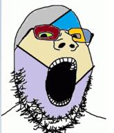 abstract glasses no_eyebrows open_mouth painting soyjak stubble trend:colorjak variant:gapejak // 406x472 // 57.2KB