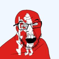 angry animal bear british england flag flag:warwickshire glasses hair looking_at_you mustache open_mouth soyjak stubble teeth united_kingdom variant:feraljak warwickshire // 1500x1500 // 180.8KB