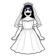 arm blue_eyes blush dress full_body glasses gown long_hair open_mouth standing teeth tiara variant:soytan wedding_dress white_background wife woman // 1024x1024 // 408.0KB