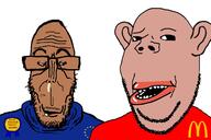 amerimutt are_you_soying_what_im_soying brown_skin ear glasses lips looking_at_each_other mcdonalds mutt raised_eyebrow smile stubble subvariant:euromutt subvariant:gapemutt subvariant:impish_amerimutt subvariant:wholesome_soyjak variant:gapejak // 1200x800 // 348.6KB