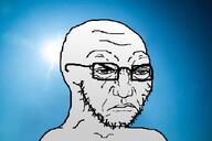 angry bald blue_background closed_mouth frown glasses punisher_face shadow sky soyjak stubble sun sunny variant:soyak wrinkles // 640x426 // 195.5KB