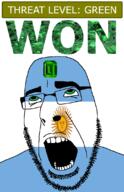 ahegao argentina country emerald flag flag:argentina gem glasses green green_eyes hair looking_up open_mouth schlog_color_event soyjak soyjak_blog stubble sun teeth text threat_level_green variant:cobson won // 721x1115 // 173.8KB