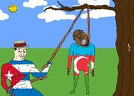 3soyjaks arm azerbaijan azerbaijan_vs_armenia bloodshot_eyes boater brown_skin buff closed_mouth clothes countrywars crescent crescent_and_star crying cuba cuba_vs_azerbaijan dead drawn_background ear flag flag:azerbaijan flag:cuba full_body glasses grass gusano hair hand hanging hat holding_object holding_rope irl leg lynching nigger noose open_mouth outdoors rope smile smug soyjak star_(symbol) stubble subvariant:muscular_chud subvariant:wholesome_soyjak sun text tongue tree troon variant:bernd variant:chudjak variant:gapejak white_skin yellow yellow_skin yellow_teeth // 2100x1500 // 163.3KB