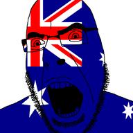 angry australia country cross flag flag:australia glasses open_mouth soyjak star star_(symbol) stubble variant:cobson // 721x720 // 35.5KB