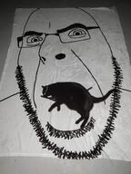 animal beard blanket cat floor glasses irl meta:not_oc smile soyjak variant:cobson // 3472x4624 // 1.2MB