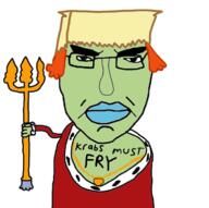 bag glasses hair king_neptune_(spongebob_squarepants) millions_must_die orange_hair pun soyjak spongebob_squarepants subvariant:chudjak_front text trident variant:chudjak // 615x612 // 154.5KB