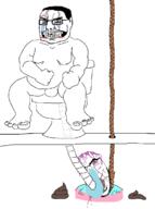 2soyjaks arm bloodshot_eyes crying fat flag full_body glasses hair hand hanging leg poop pooping purple_hair rope soyjak stubble toilet tranny variant:chudjak variant:cobson // 897x1201 // 77.1KB