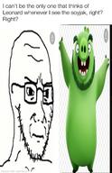angry_birds beard closed_mouth concerned frown glasses green_skin leonard mematic meme open_mouth pig soyjak stretched stubble text variant:soyak wrinkles // 2597x4032 // 407.3KB