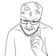 big_forehead big_head glasses grin hand pointing smile smug stubble template variant:interjak vein white_background // 962x1002 // 23.5KB