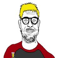 badge eyelids glasses hair nate smile soyjak soyjak_party stubble text variant:microplasticsjak yellow_hair // 464x446 // 27.5KB