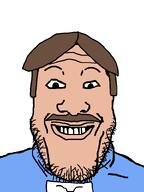 blue_shirt brown_hair brown_mustache eyes moustache mustache napoleon_dynamite smile stubble teeth uncle_rico variant:markiplier_soyjak // 600x800 // 12.8KB
