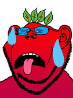 beetroot broot emoticon eyebrows glasses gradient hot leaf red_skin series:brootmoji spicy stubble sweating teeth tongue transparent_background variant:impish_soyak_ears 🥵 // 598x800 // 30.0KB