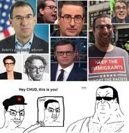 chud chudjak_brothers closed_mouth clothes gigachud glasses hat holding_object irl john_oliver pol_(4chan) smug stephen_colbert variant:chudjak // 680x702 // 80.8KB