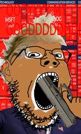 blood donald_trump firearm glasses glock gun gun_in_mouth hand holding_gun holding_object holding_pistol imminent_death imminent_suicide looking_at_you open_mouth pistol president shot soyjak stubble suicide transparent_background variant:gapejak weapon // 600x992 // 562.2KB