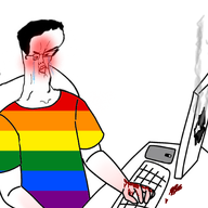 angry blood computer flag:lgbt_pride_flag glasses phone rainbow seething stretched_face variant:chudjak white_background white_skin // 468x467 // 125.9KB