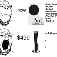 angry gaming_console glasses open_mouth playstation sony soyjak stubble text variant:gapejak video_game xbox // 1902x1562 // 658.3KB