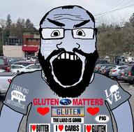beard bumper_sticker car glasses open_mouth pig soyjak subaru subvariant:science_lover variant:markiplier_soyjak // 1200x1184 // 1.1MB
