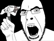 angry bbc glasses holding_knife holding_object knife open_mouth queen_of_spades soyjak stubble variant:cobson // 3264x2448 // 446.1KB