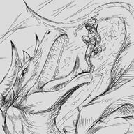 artist:sleep_chvd dragon drawing fantasy fight horn swastika sword tail variant:chudjak warrior // 1488x1488 // 1.2MB