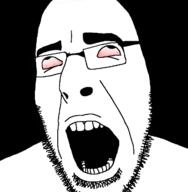 animated bloodshot_eyes cross_eyed glasses open_mouth soyjak stubble variant:cobson // 420x428 // 478.6KB