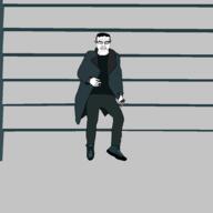 bandage blade_runner_2049 blood coat dead eyes_closed glasses injured lying mouth_closed resting rotoscoped ryan_gosling snow stairs traced variant:chudjak // 3068x3068 // 129.7KB