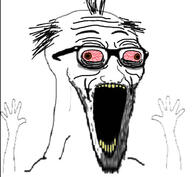 bloodshot_eyes glasses hand hands_up open_mouth soyjak stubble subvariant:wewjak variant:soyak yellow_teeth // 640x590 // 115.2KB