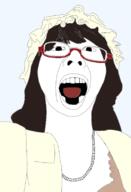 brown_hair clothes female glasses hair hat necklace open_mouth soyjak soyjoy tongue variant:joyjak // 539x793 // 107.3KB