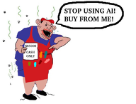 ai_art amerimutt angry anti_ai apron art artificial_intelligence artist black_sclera bug clothes drawfag fat fly hat inverted_eye_color meta:not_oc nas:amerimutt open_mouth smell speech_bubble spit text white_background // 632x480 // 101.4KB