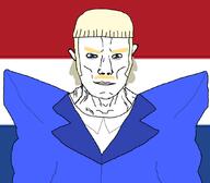 blue_eyes buff chud closed_mouth europe eurovision flag flag:netherlands hair joost_klein mullet mustache netherlands smile soyjak subvariant:muscular_chud trend:aryan variant:chudjak // 1059x929 // 170.3KB