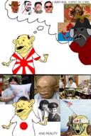 amerimutt asiamutt asian body_pillow clothes crying glasses japan m1_helmet open_mouth soyjak stubble text thought_bubble tshirt united_states variant:soyak yellow_skin // 683x1024 // 1009.8KB