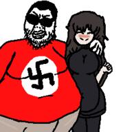 big_breasts blush boymoder breasts brown_hair closed_mouth clothes fat glasses hair open_mouth soyjak stubble swastika tranny variant:unknown white_skin // 256x256 // 7.7KB