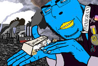 bag beak blue_skin clothes coal coal_background factory finger fingernail gems glasses hair hand instagram logo medal meta:featured nose open_eyes open_mouth pollution series:x_inmigrants serious_hat sky smokestack stubble subvariant:doctos suit tiktok variant:chudjak variant:cobson variant:soyak white_skin xitter xitter_immigrant // 640x432 // 313.0KB