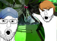 2soyjaks arcana_priestess arm cap clothes glasses hair hand hat iori_junpei megami_tensei open_mouth orange_hair persona persona_3 pointing soyjak spread_legs stubble takeba_yukari variant:two_pointing_soyjaks video_game // 1370x998 // 765.3KB