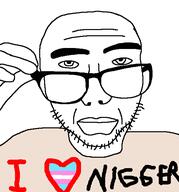 closed_mouth glasses hand heart holding_object i_heart_nigger i_love soyjak stubble tranny variant:sobot // 548x588 // 23.7KB