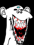 3_eyes blood blue_eyes ear laughing multiple_eyes ominous open_mouth soyjak stretched_mouth stubble subvariant:dentjak subvariant:splicejak third_eye variant:impish_soyak_ears // 768x1024 // 209.4KB