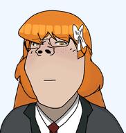 artist:ilovy closed_mouth clothes eyelashes femjak freckles glasses green_eyes hair ishmael limbus_company necktie red_hair ribbon soyjak subvariant:gapejak_female suit template transparent_background variant:gapejak // 800x844 // 80.0KB