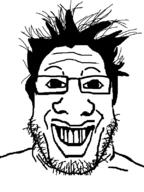closed_mouth glasses grin hair soyjak stubble variant:markiplier_soyjak // 600x800 // 21.3KB