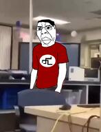 arm big_lips closed_mouth clothes hair irl_background school subvariant:suspicious_chudjak swastika thick_eyebrows variant:chudjak // 1200x1567 // 1.1MB