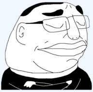black_shirt closed_mouth frog glasses kohler looking_to_the_right pepe smug soyjak variant:chudjak // 512x504 // 100.9KB