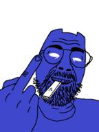 'p astrofene_(namefag) blue_skin discord glasses middle_finger smile stubble variant:daedaluson white_eyes // 472x629 // 18.0KB