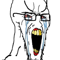 bloodshot_eyes crying glasses large_eyebrows open_mouth soyjak stretched_mouth stubble variant:soyak yellow_teeth // 785x1000 // 287.8KB