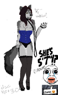 blue_shirt brown_hair coal collar furry leash lingerie lips oh_my_god_she_is_so_attractive painted_nails sisa text variant:bernd white_background wolf yellow_sclera zamn_shes_12 // 594x966 // 69.2KB