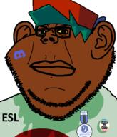 angry artist:bulgarian brown_skin chud clothes discord discord_logo_facial_mark ear esl facial_mark fnf_pedo friday_night_funkin' glasses green_hair green_shirt hat map_(pedophile) no_symbol pedophile soyjak stubble sweating variant:chudjak variant:impish_soyak_ears yellow_sclera // 600x704 // 34.8KB
