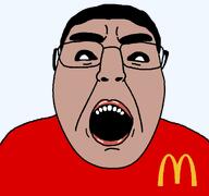 amerimutt clothes hair mcdonalds mutt mutt_lips open_mouth red_lips red_shirt subvariant:bernchud tan_skin variant:bernd variant:chudjak // 1200x1125 // 28.4KB