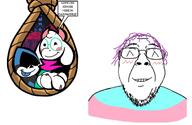 ^_^ artist:conservativewaluigi beard blush closed_mouth dark_world deltarune deltatroon flag:transgender_pride_flag glasses happy lancer_(deltarune) purple_hair ralsei_(deltarune) rope smile suicide text tranny transgender_flag troon troonella variant:bernd video_game // 1105x720 // 403.2KB