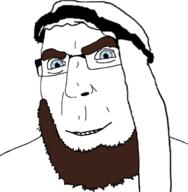 a10_eyes arab beard blue_eyes brown_hair clothes glasses hat keffiyeh smile soyjak subvariant:teutonson variant:cobson // 659x674 // 108.4KB