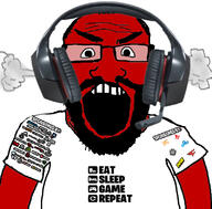 amd asrock asus beard clothes evga faze fume gamer gigabyte glasses hair headphones intel msi nzxt ocool open_mouth red_skin soyjak sponsor subvariant:science_lover text variant:markiplier_soyjak zotac // 800x789 // 319.3KB